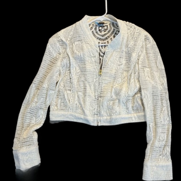 Free People Textured Lace-Back Women’s Cropped Jacket S/M Ivory Boho - Picture 2 of 7